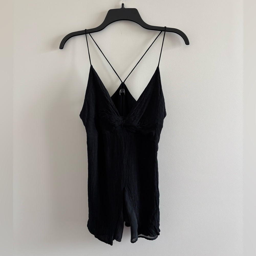 ZARA Tank Top Camisole Black V Neck Split Front Women M Gothic Grunge 90s Boho